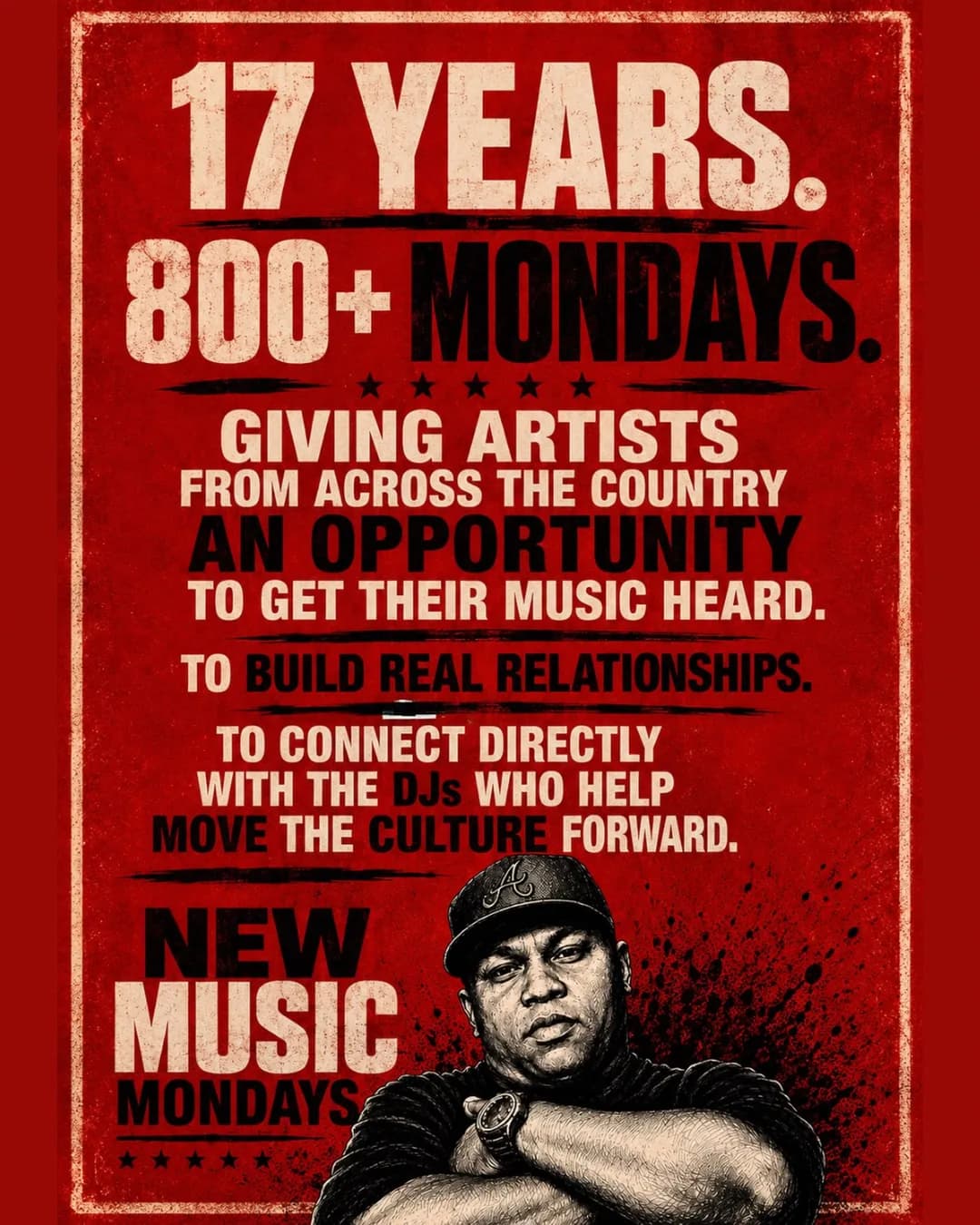 Our flyer reading 17 years, 800 plus Mondays